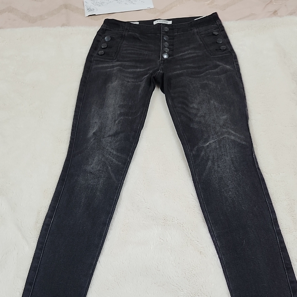 Women's Black Button-Detail Jeans